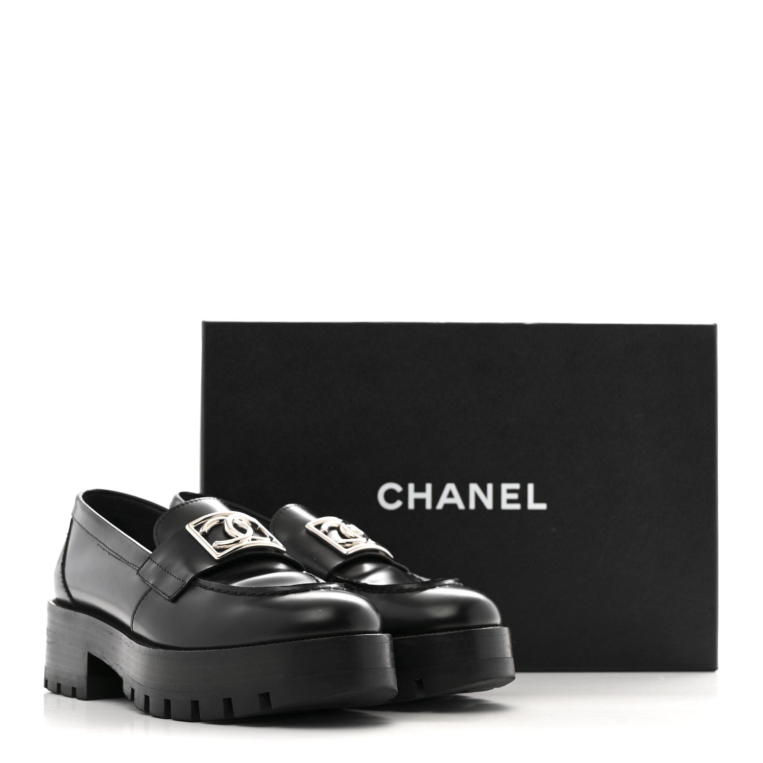 Calfskin Metal CC Loafers 35 Black