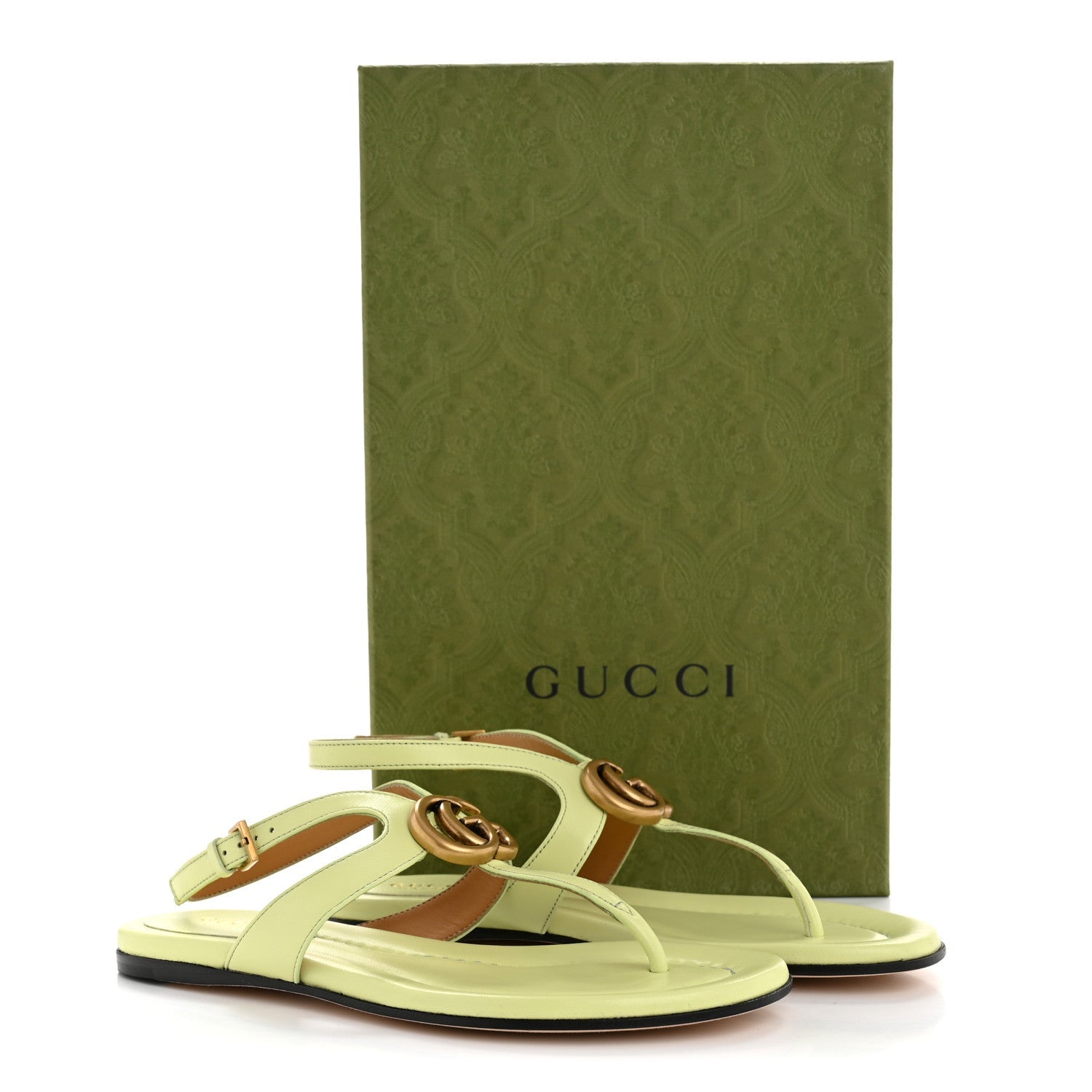 Gucci Calfskin Double G Thong Flat Sandals 35 Pistachio Green