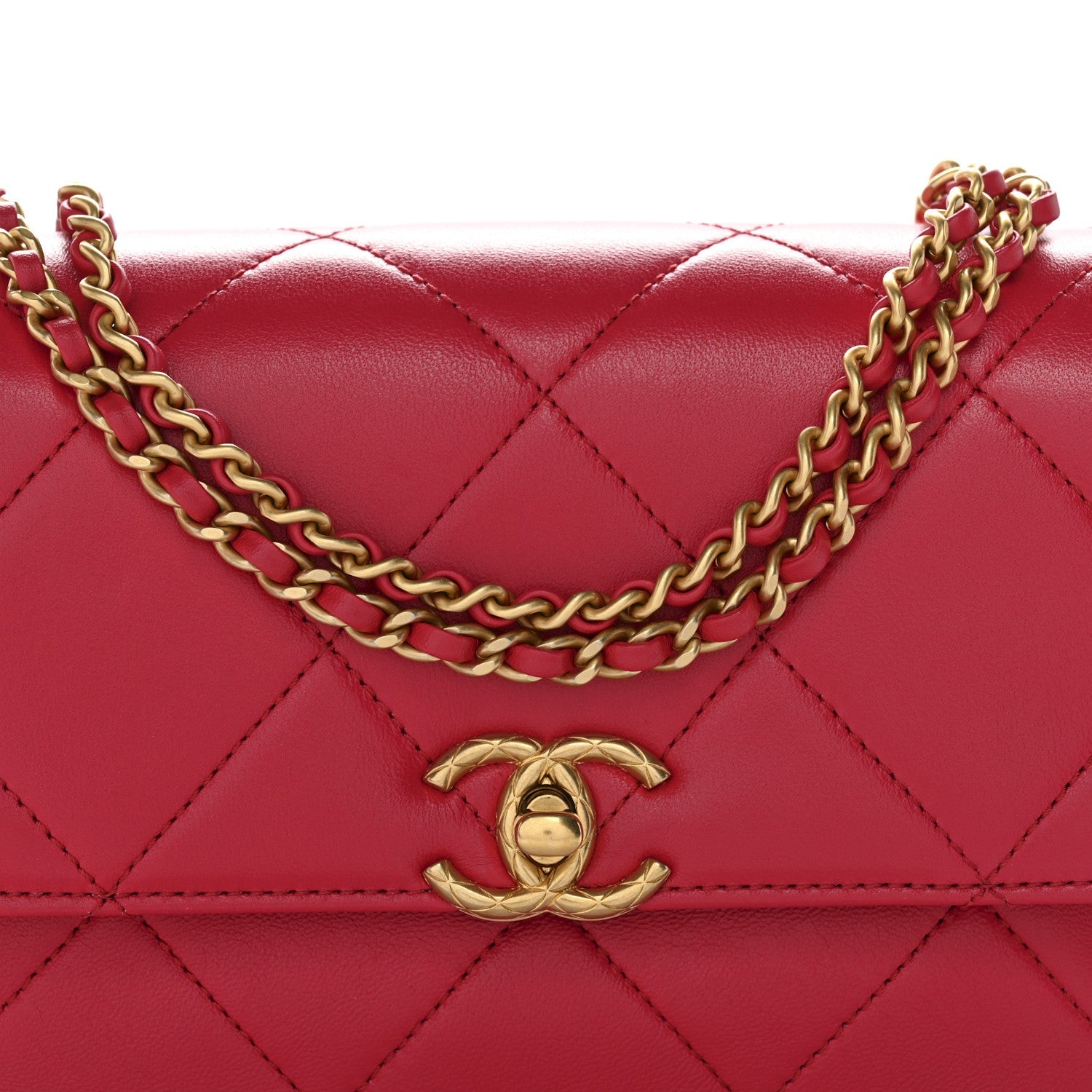 Chanel Lambskin Quilted Enamel Chain Logo Mini Flap Red