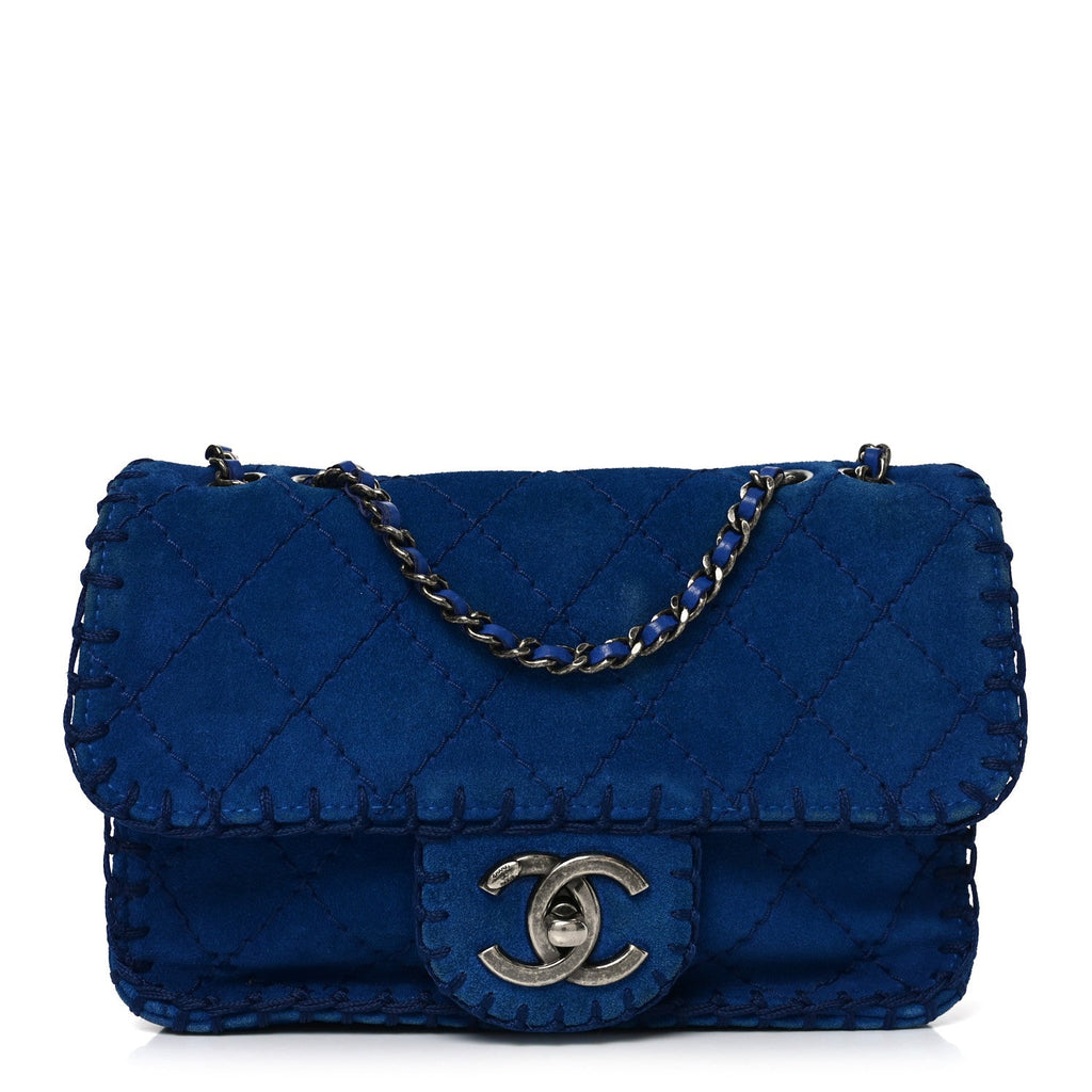Chanel Suede Quilted Whipstitch Mini Flap Blue