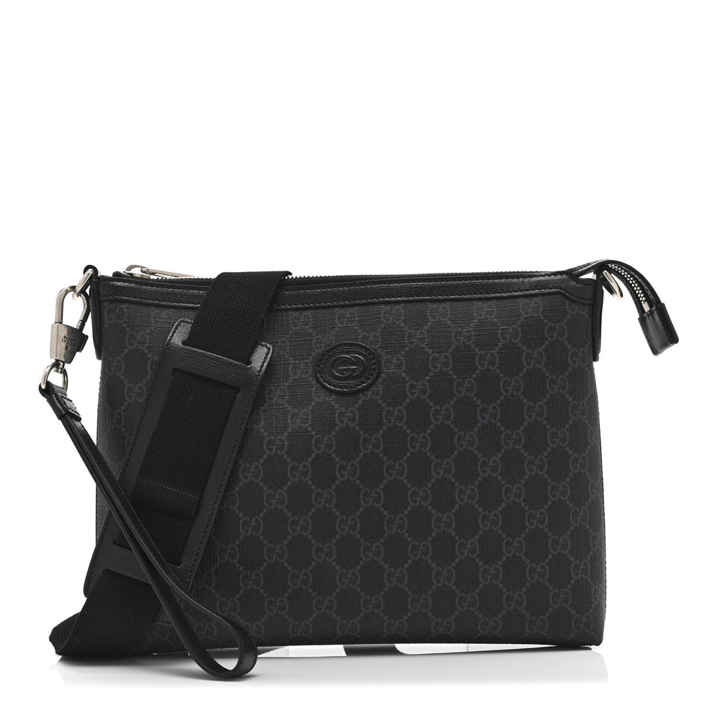 Gucci GG Supreme Monogram Azalea Calfskin Retro Interlocking G Wristlet Messenger Bag Black