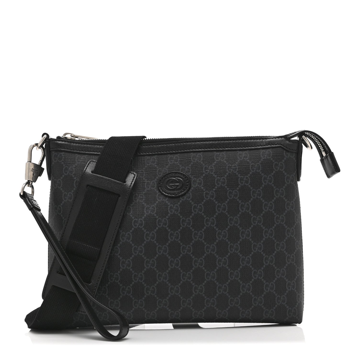 Gucci GG Supreme Monogram Azalea Calfskin Retro Interlocking G Wristlet Messenger Bag Black