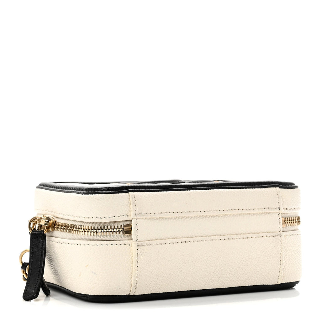 Chanel Caviar Quilted Small CC Filigree Vanity Case White Black