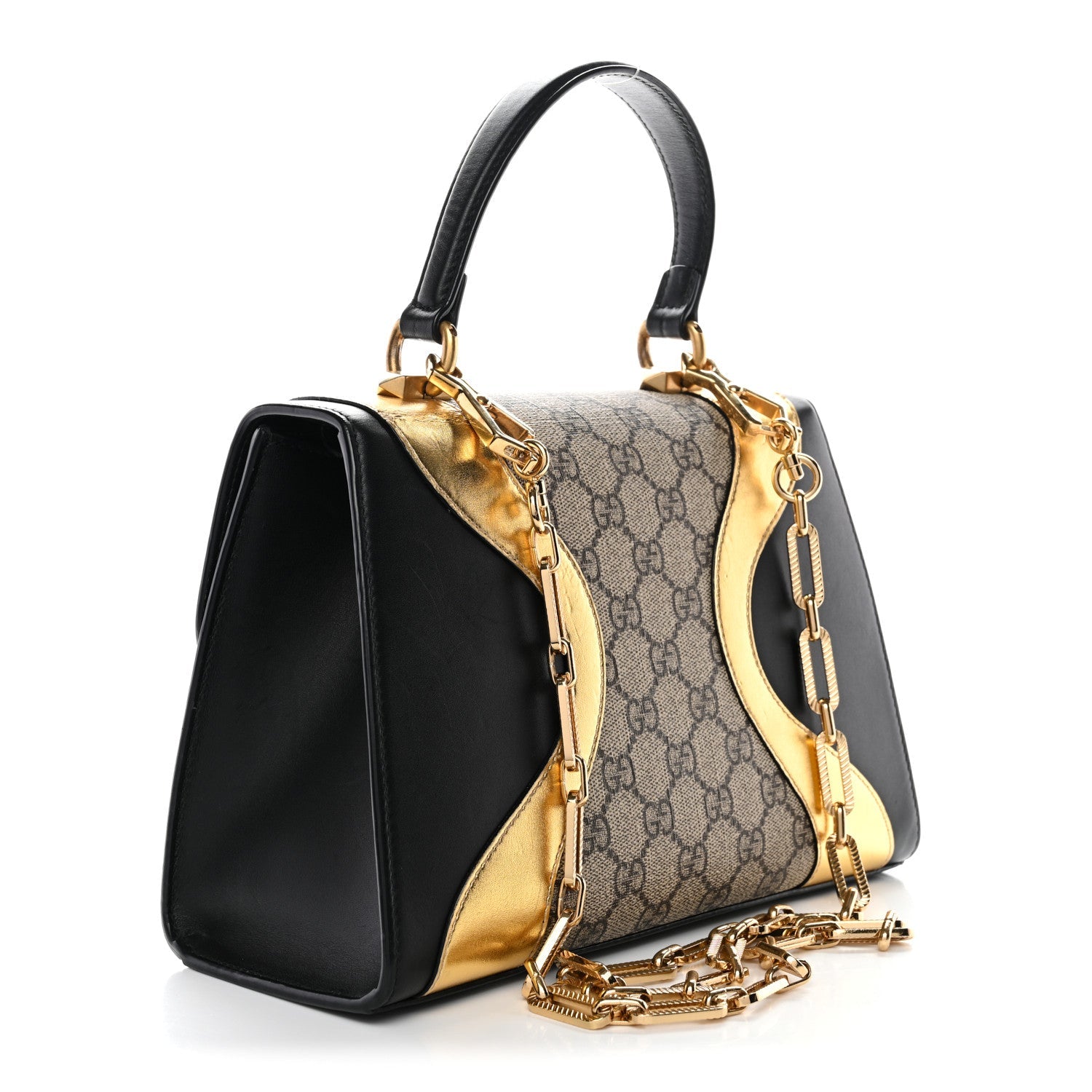 Gucci GG Supreme Monogram Small Osiride Top Handle Bag Black Gold