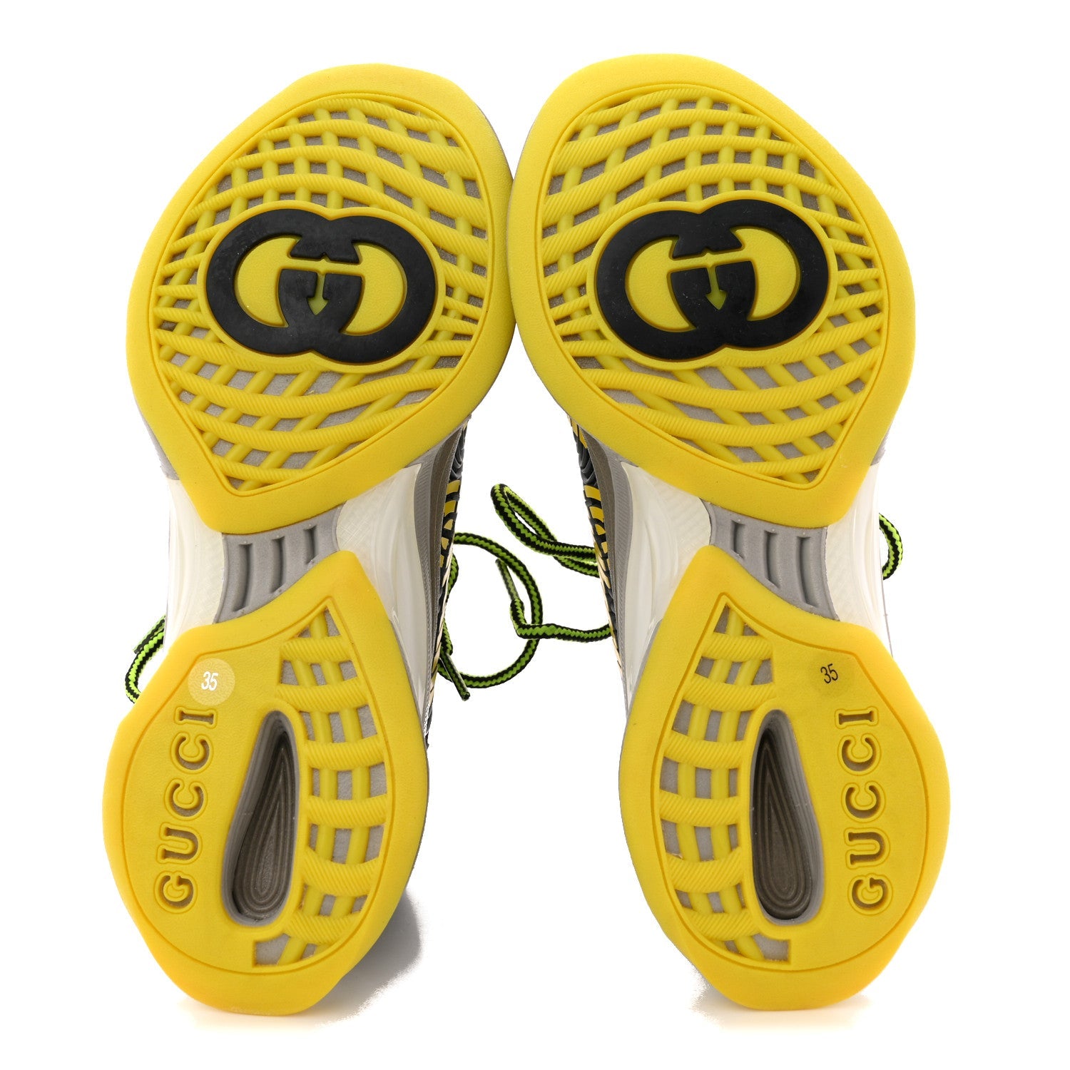 Gucci Technical Knit Fabric Waves Womens Gucci Run Sneakers 35 Black Silver Giallo Neon Yellow