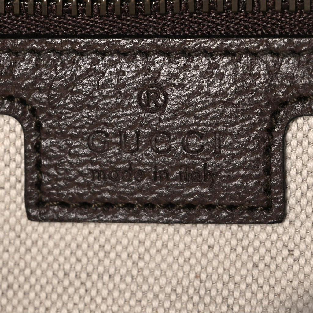 Gucci GG Supreme Monogram Textured Dollar Calfskin Web Ophidia Wristlet Shoulder Bag Beige Ebony New Acero