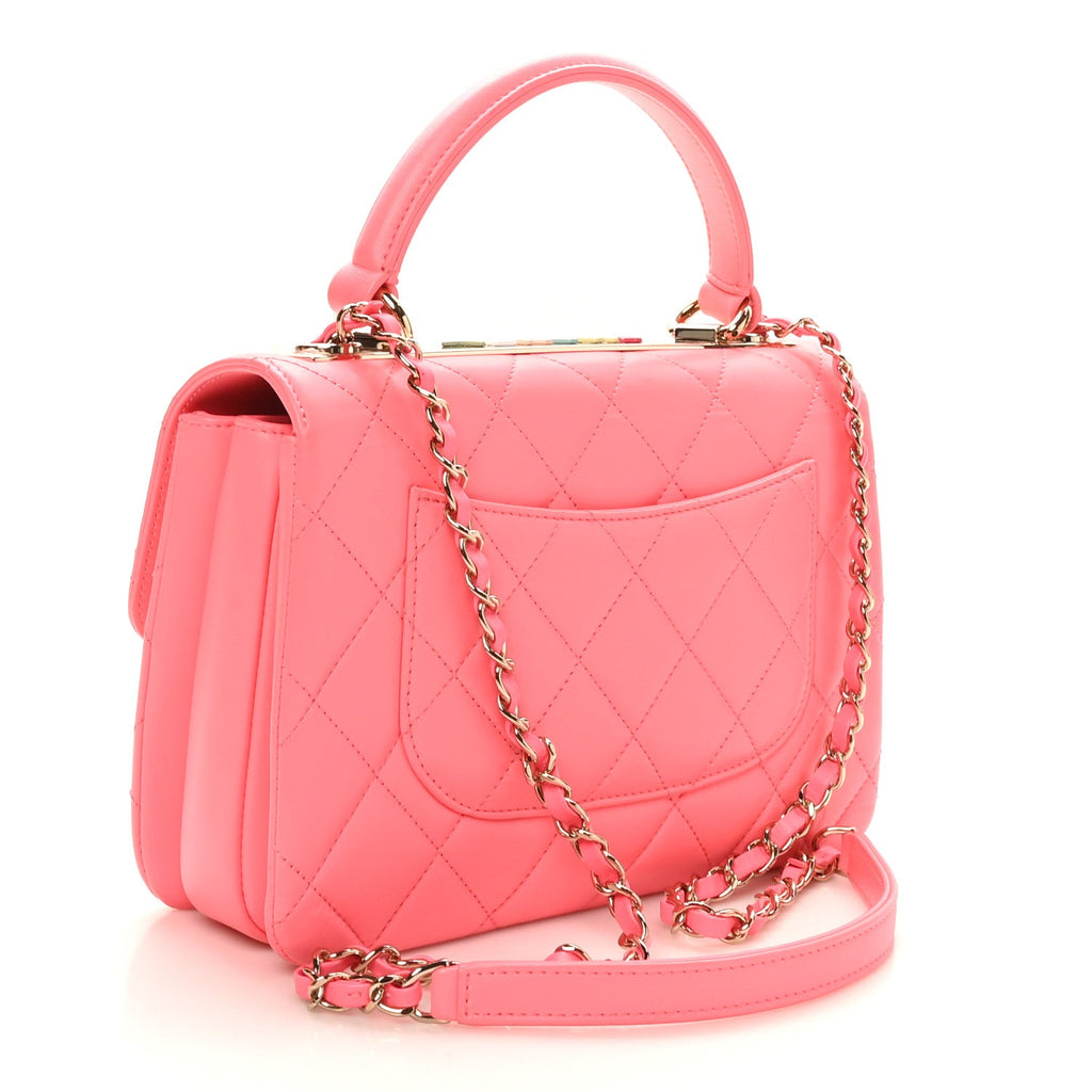 Chanel Lambskin Lacquered Quilted Mini Trendy CC Dual Handle Flap Bag Coral Pink