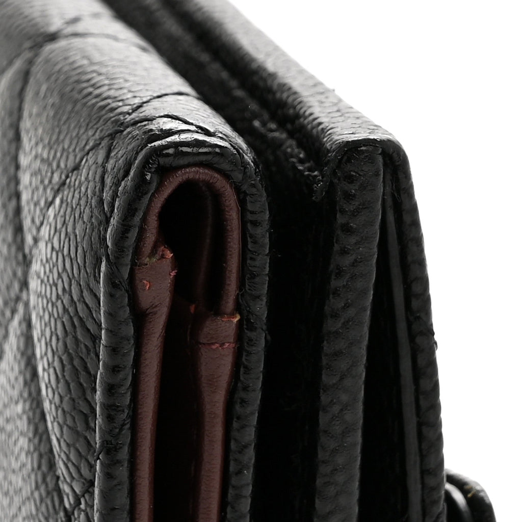 Caviar Quilted Double Flap Wallet Black