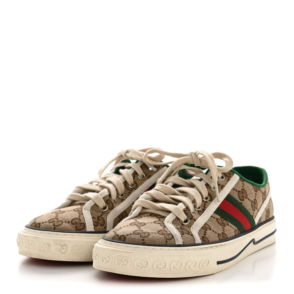 Gucci GG Monogram Web Womens 1977 Tennis Sneakers 40.5 Beige Ebony Mystic White