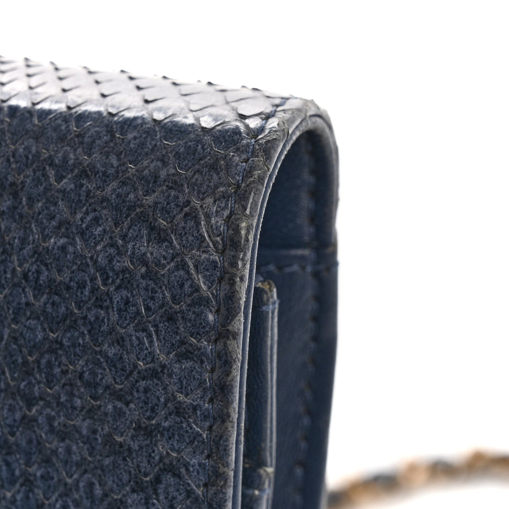 Chanel Snakeskin Wallet On Chain WOC Blue