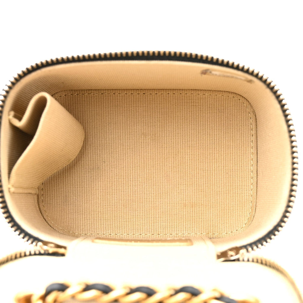 Chanel Lambskin Quilted Mini Pearl Crush Vanity Case With Chain Black