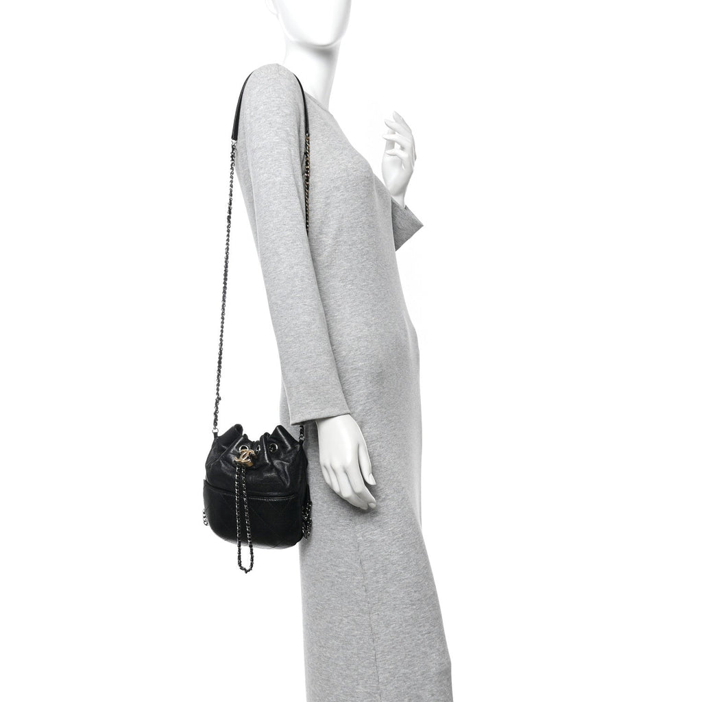 Chanel Calfskin Quilted Small Gabrielle Bucket Black