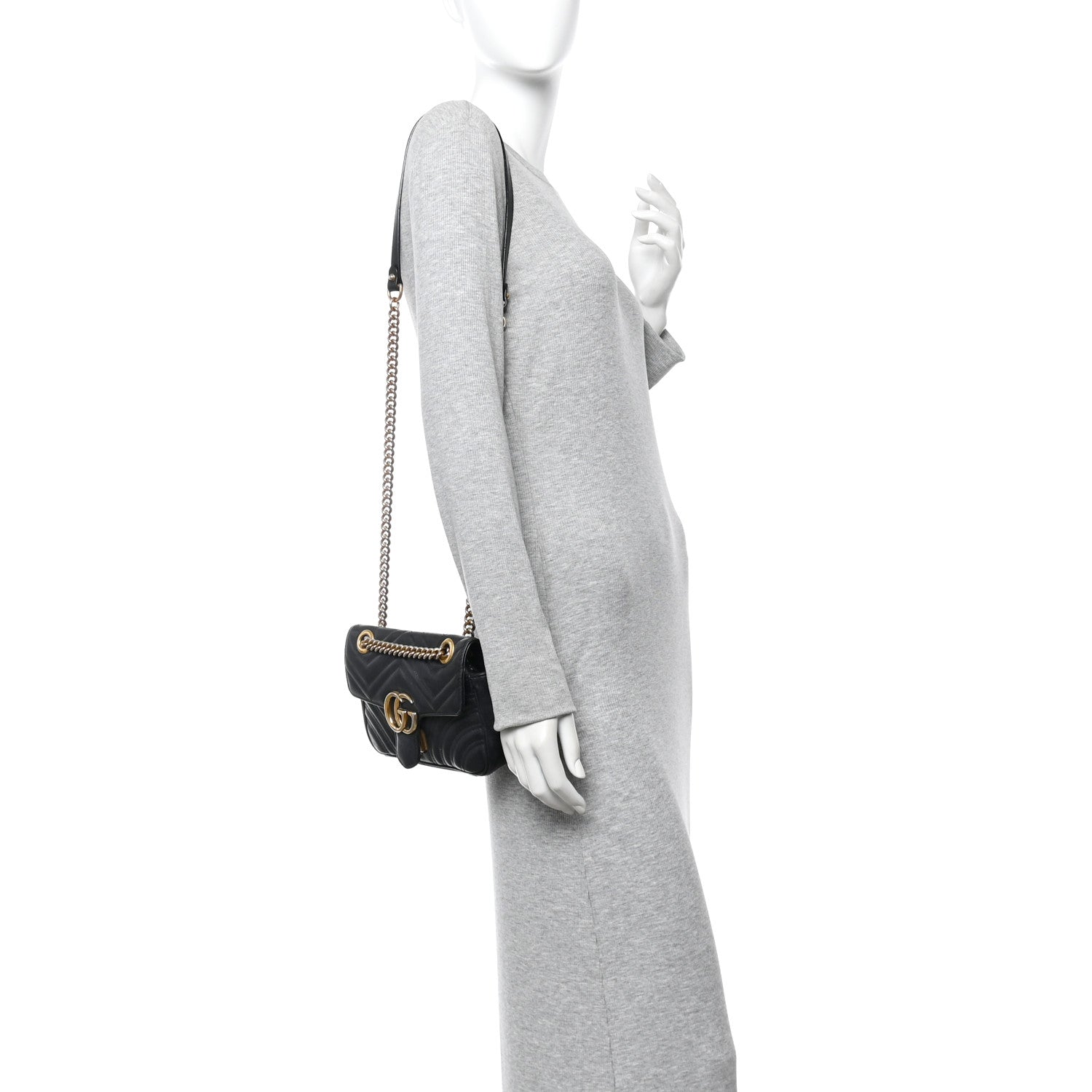 Gucci Calfskin Matelasse Mini GG Marmont Shoulder Bag Black