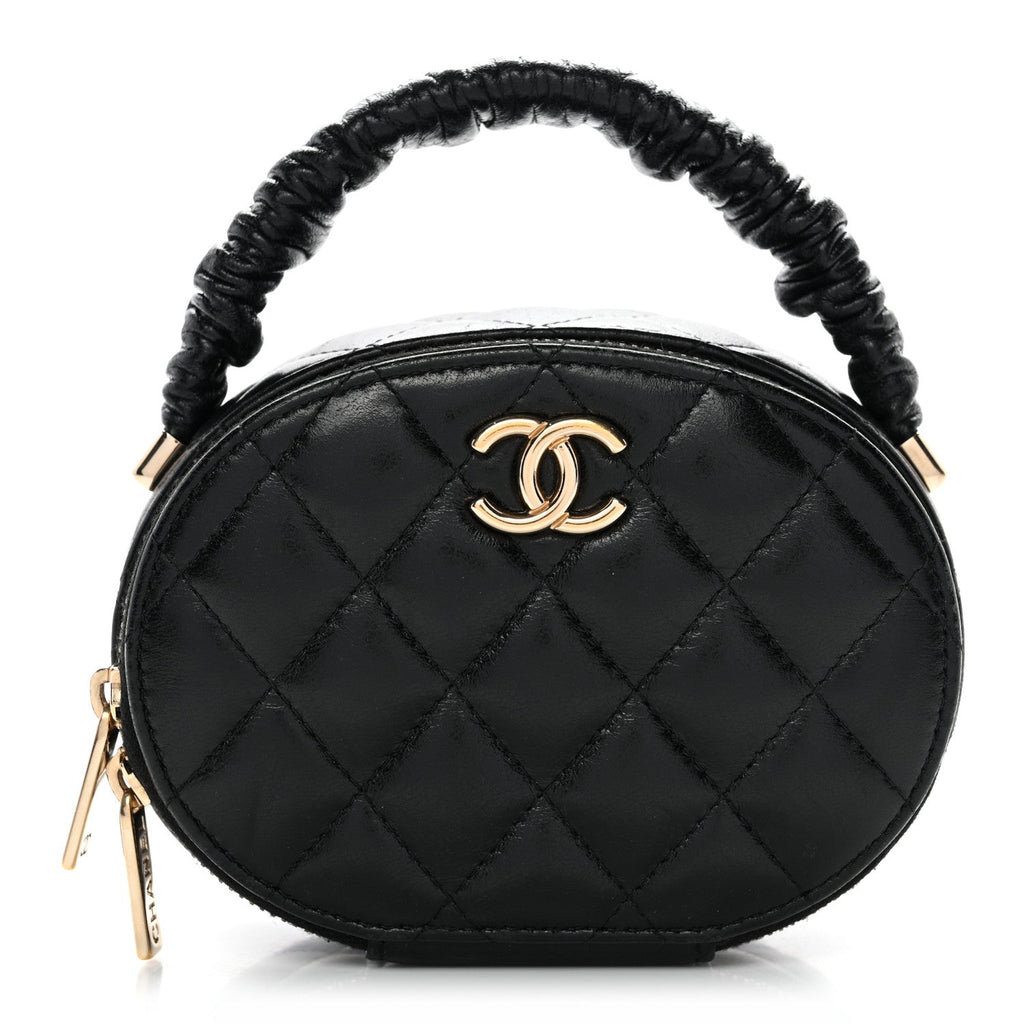 Chanel Lambskin Quilted Ruched Top Handle Vanity Case Black