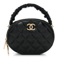 Chanel Lambskin Quilted Ruched Top Handle Vanity Case Black