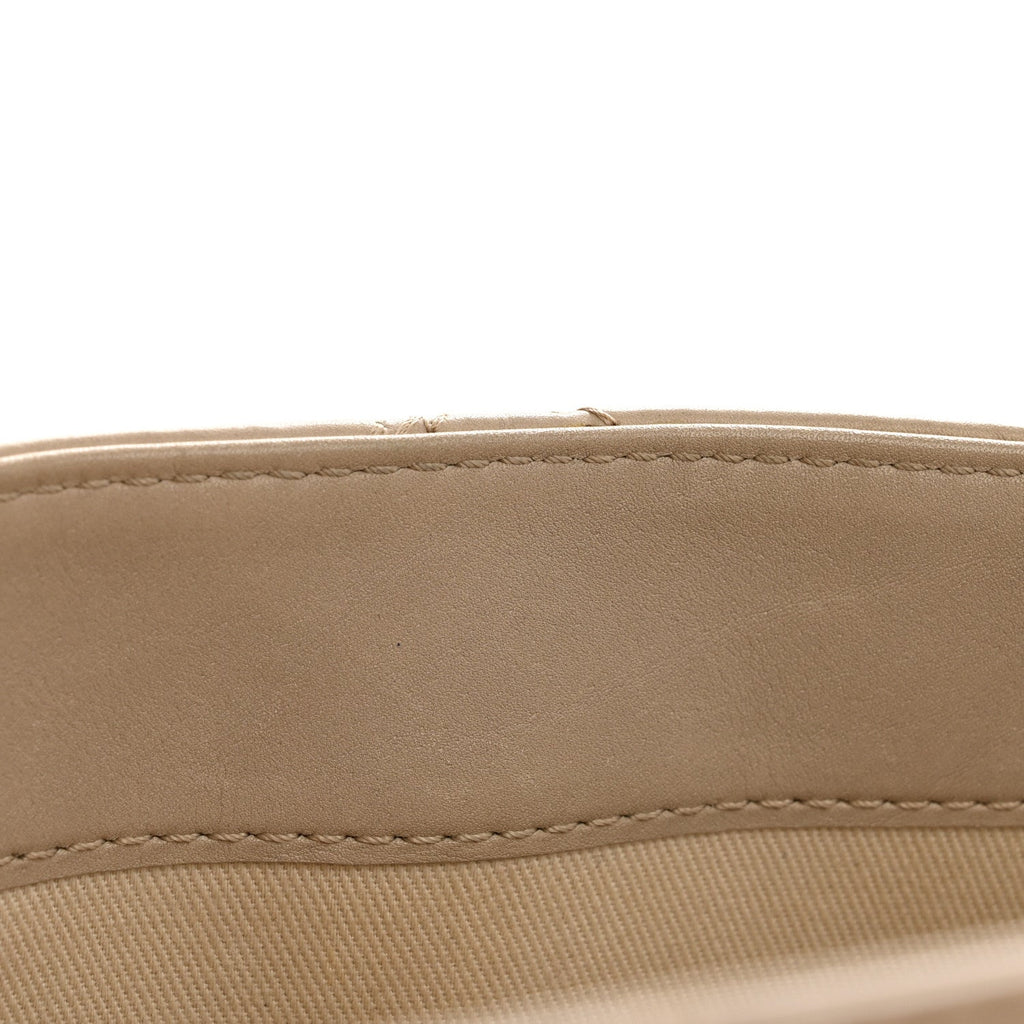 Chanel Calfskin Double Stitch Large Hamptons Flap Bag Beige