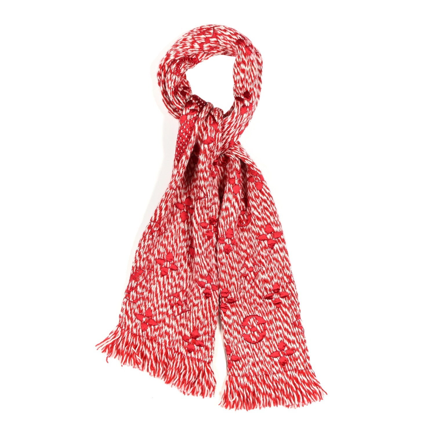 Louis Vuitton Wool Silk Logomania Mix Scarf Coquelicot