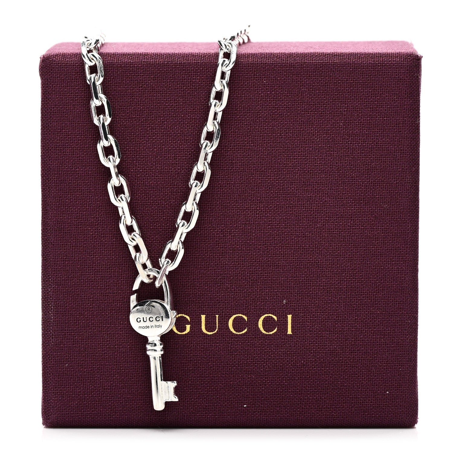 Gucci Sterling Silver Trademark Key Pendant Necklace