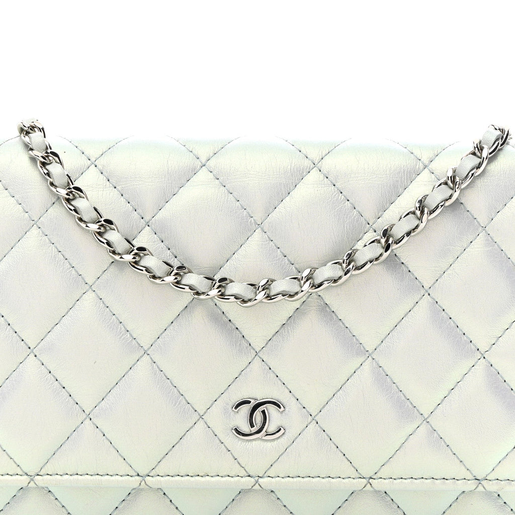 Chanel Iridescent Calfskin Quilted Wallet On Chain WOC Light Blue