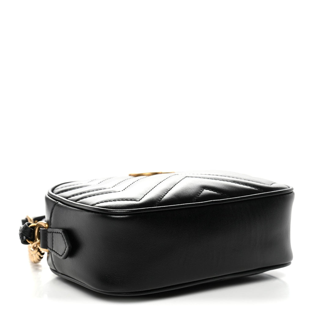 Gucci Calfskin Matelasse Mini GG Marmont Chain Shoulder Bag Black