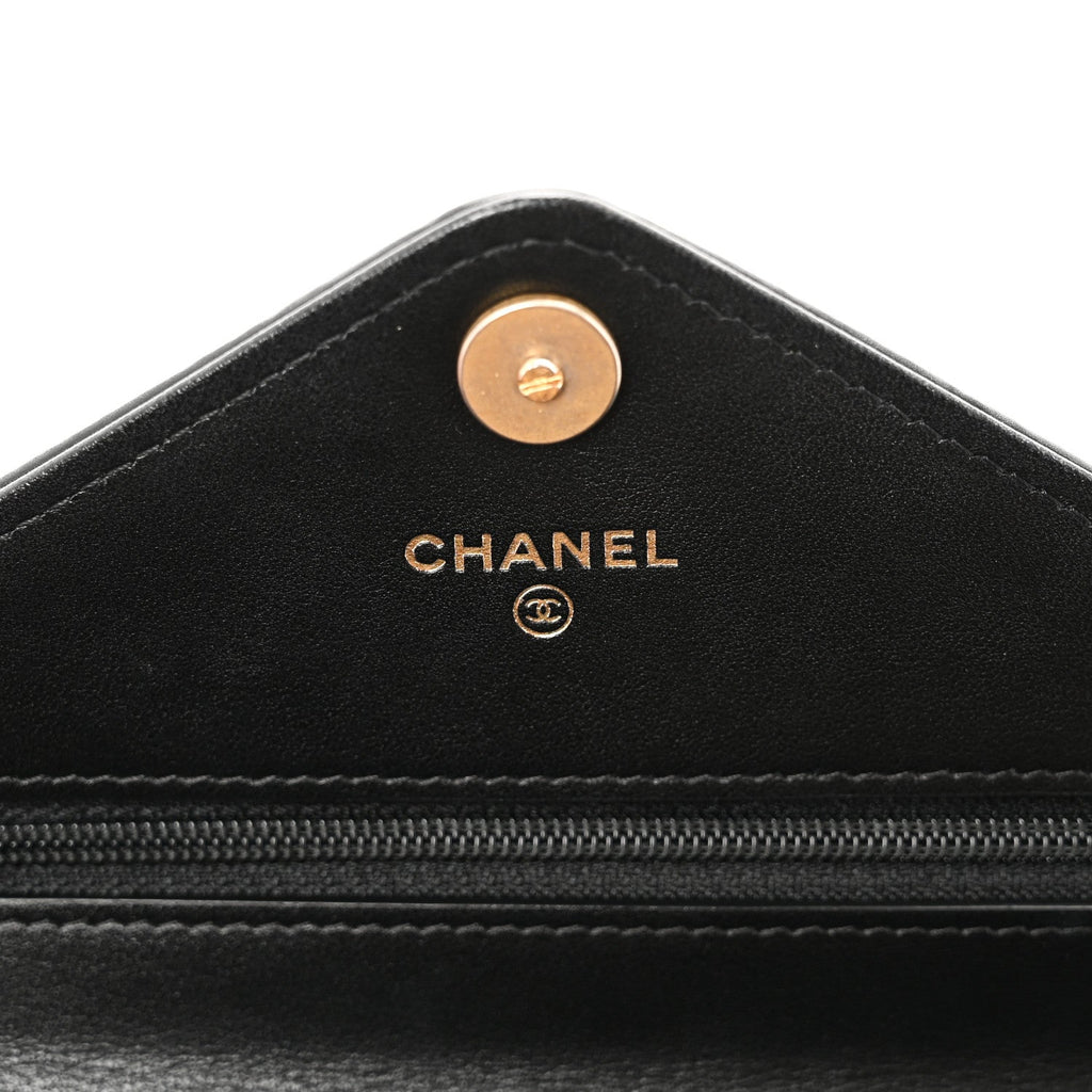 Chanel Calfskin Elaphe Double Chevron Mini Wallet On Chain WOC Black