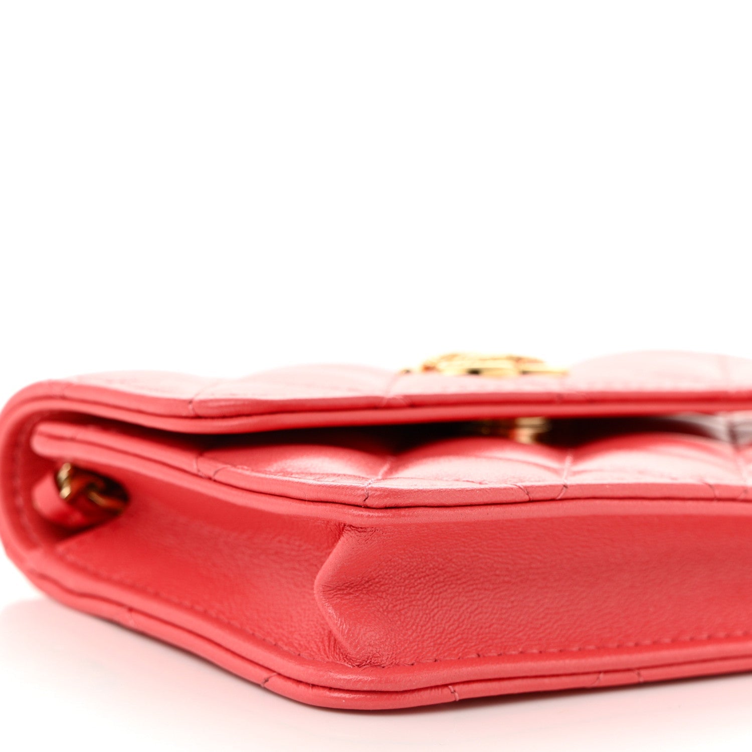 Chanel Shiny Lambskin Quilted Card Holder On Chain Pink