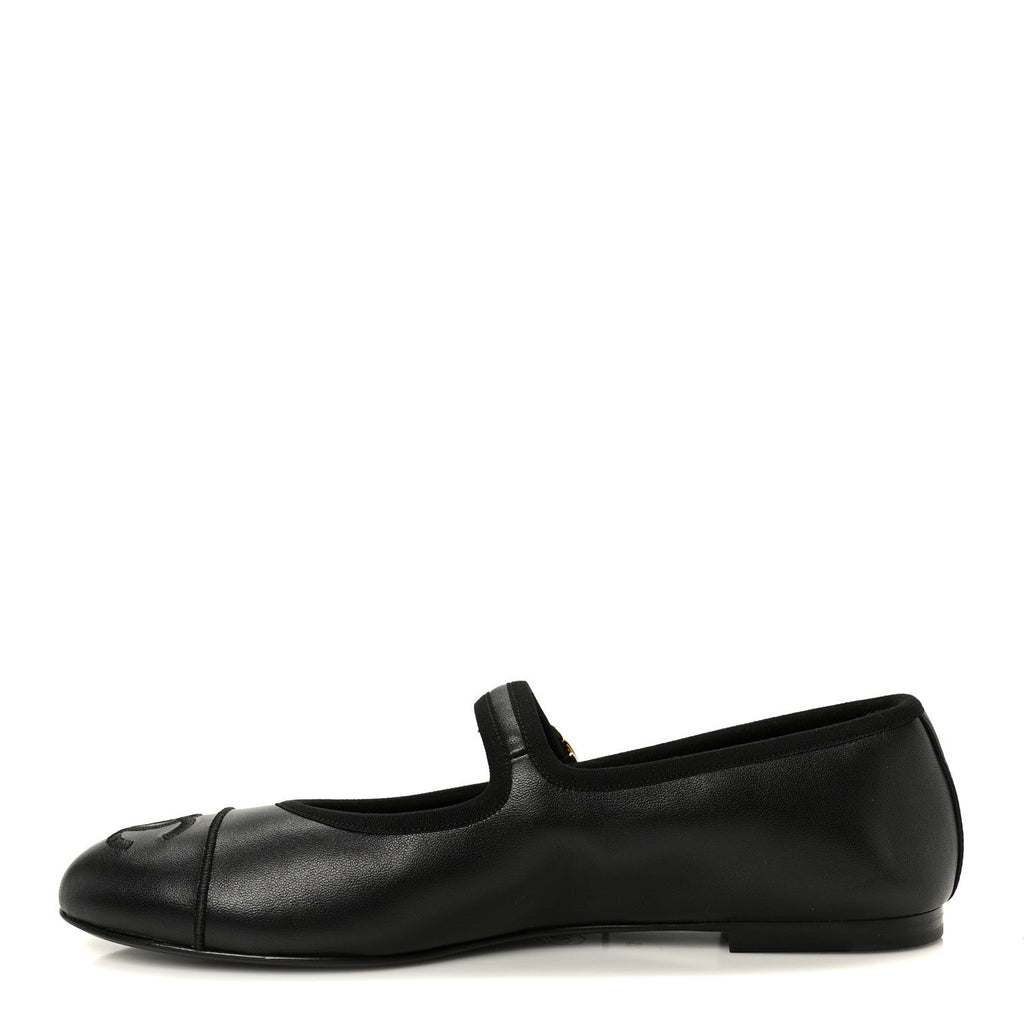 Lambskin Mary Jane Flats 37 Black