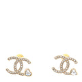 Metal Crystal CC Heart Earrings Light Gold