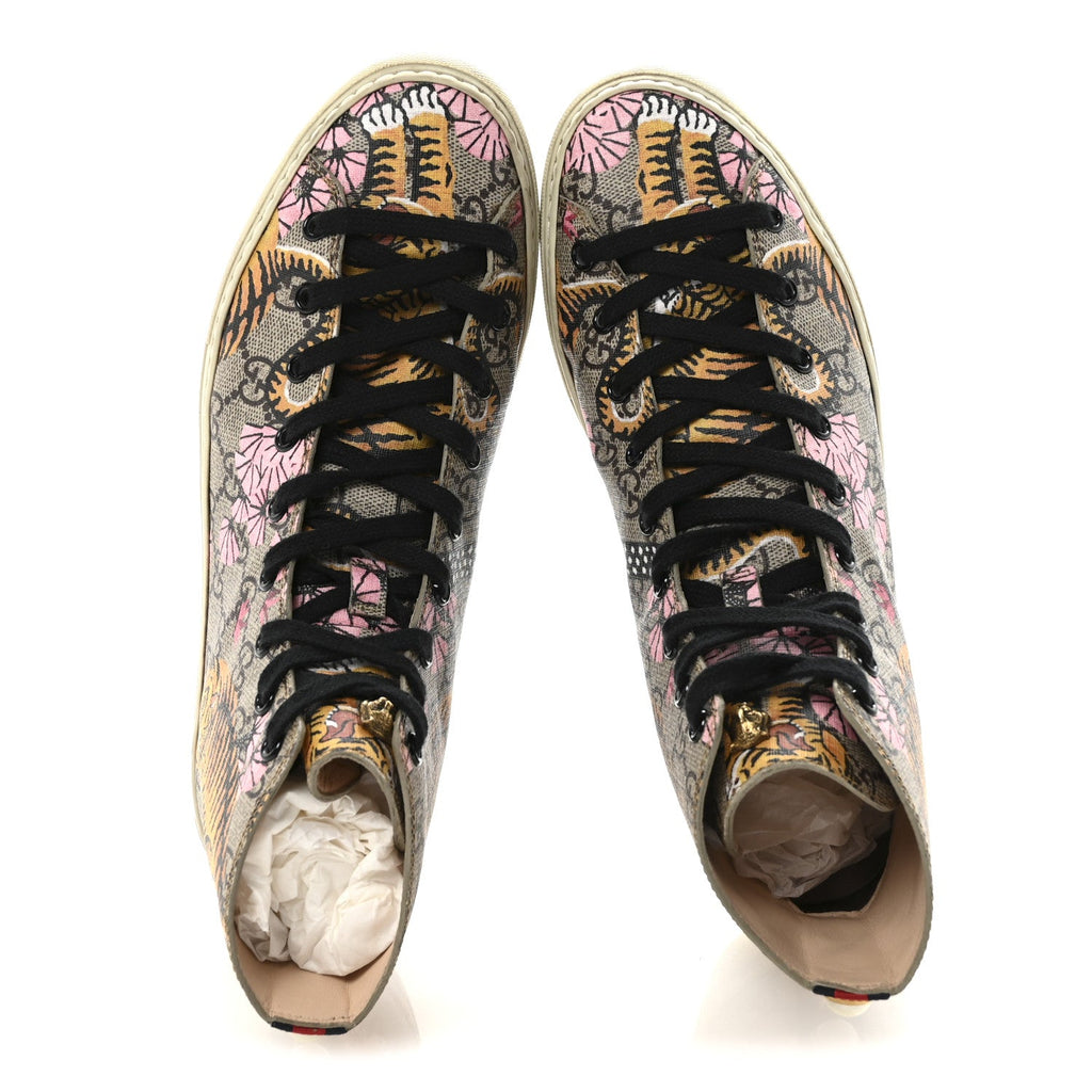 Gucci GG Supreme Monogram Bengal Pearl Womens High Top Sneakers 38 Beige Pink