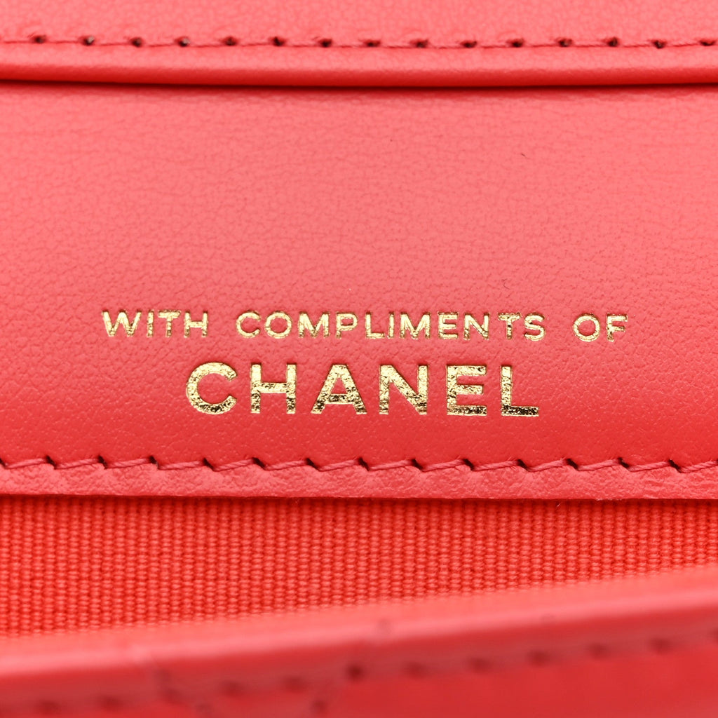 Chanel Shiny Lambskin Quilted Card Holder On Chain Pink