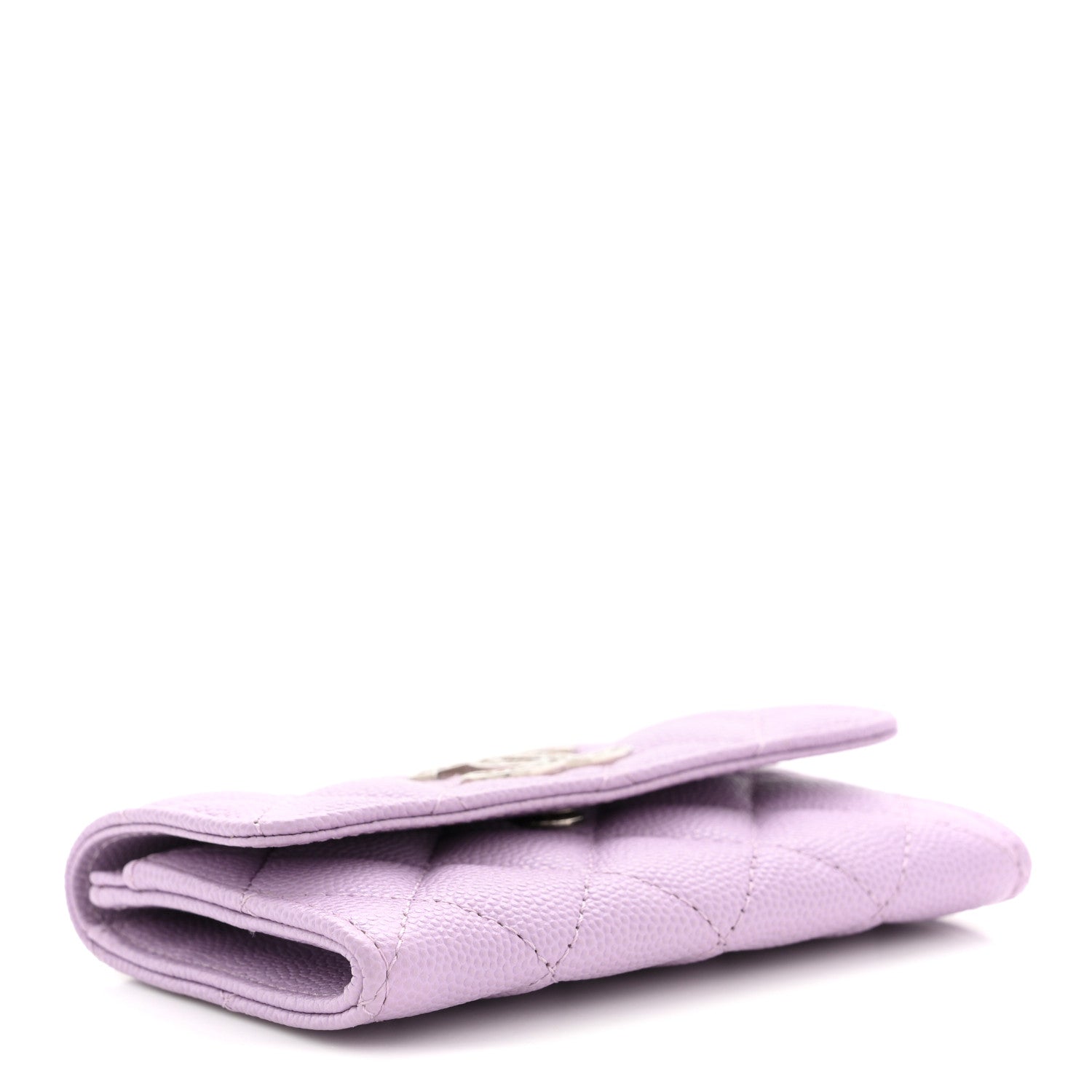 Caviar Quilted CC Logo Flap Wallet Light Purple