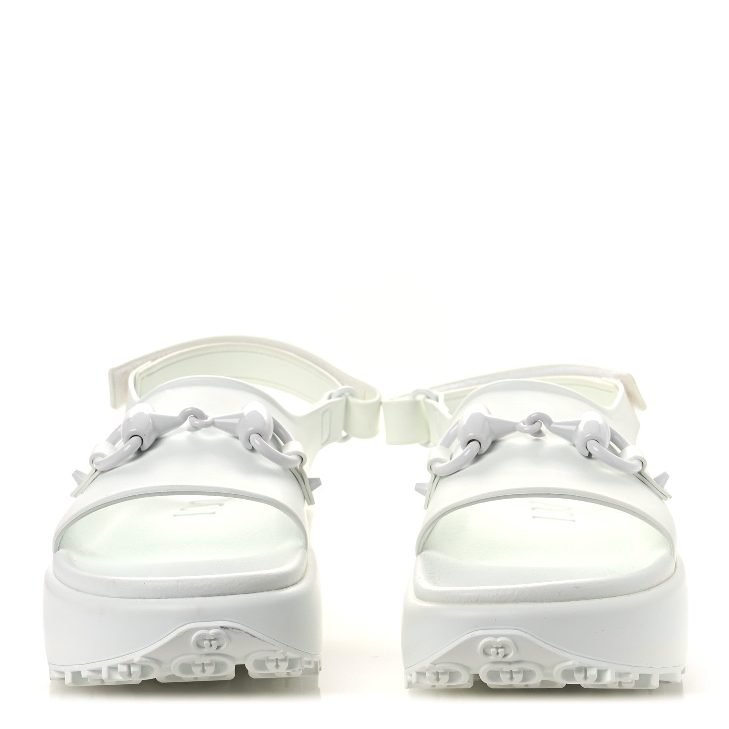 Gucci Soft Rubber Horsebit Touch Womens Strapped Sandals 38 Great White
