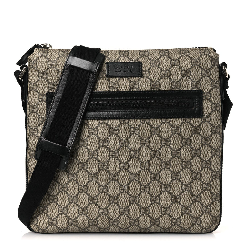 Gucci GG Supreme Monogram Flat Messenger Bag Black