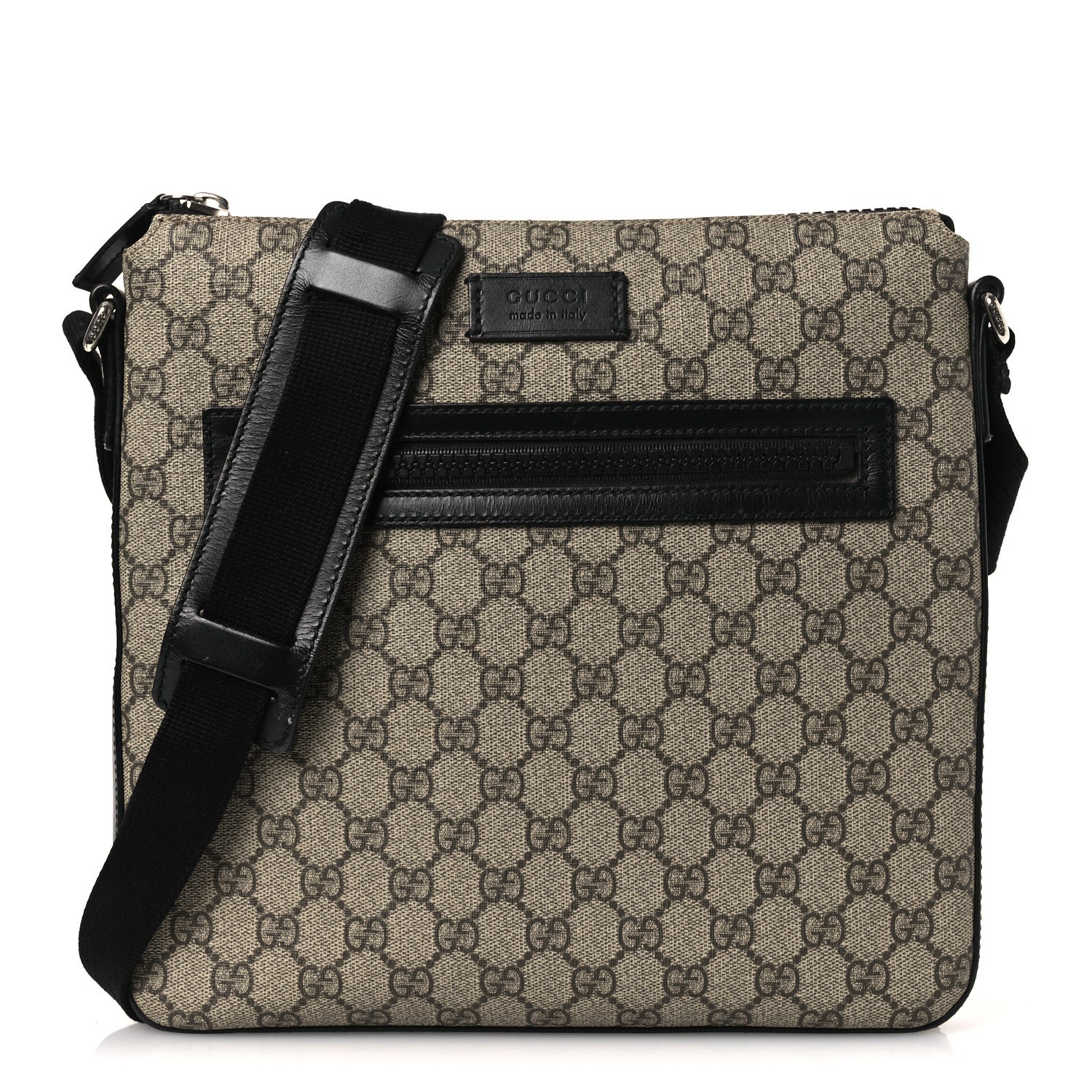 Gucci GG Supreme Monogram Flat Messenger Bag Black