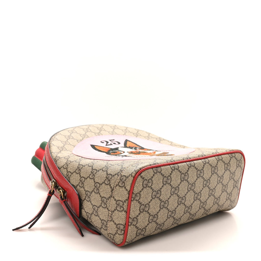 Gucci GG Supreme Monogram Web Bosco Patch Dome Backpack Beige Malva Hibiscus Red