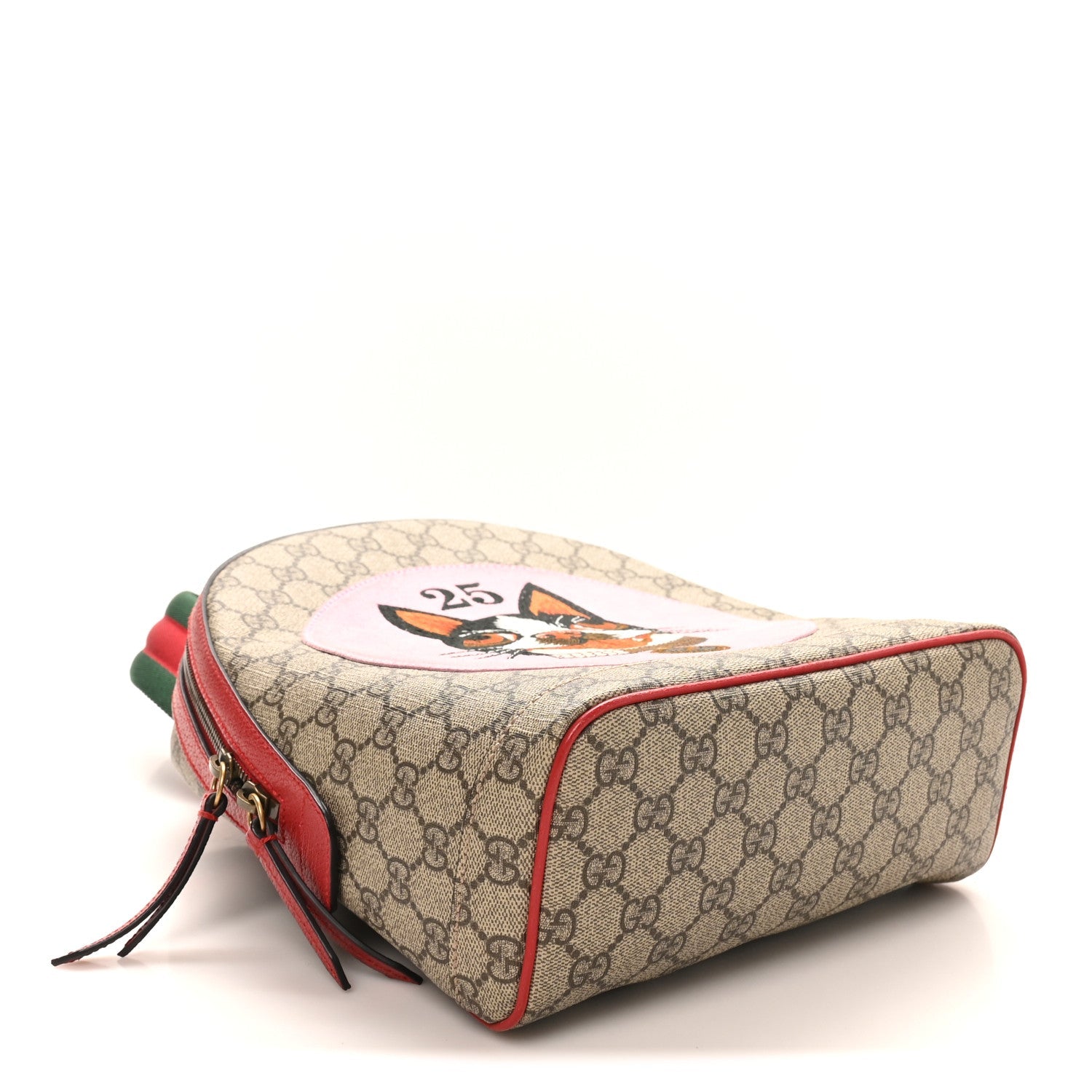 Gucci GG Supreme Monogram Web Bosco Patch Dome Backpack Beige Malva Hibiscus Red