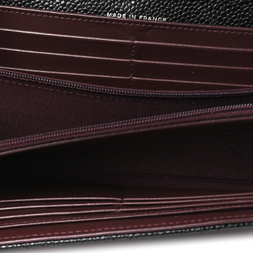 Caviar Quilted Large Gusset Flap Wallet Black