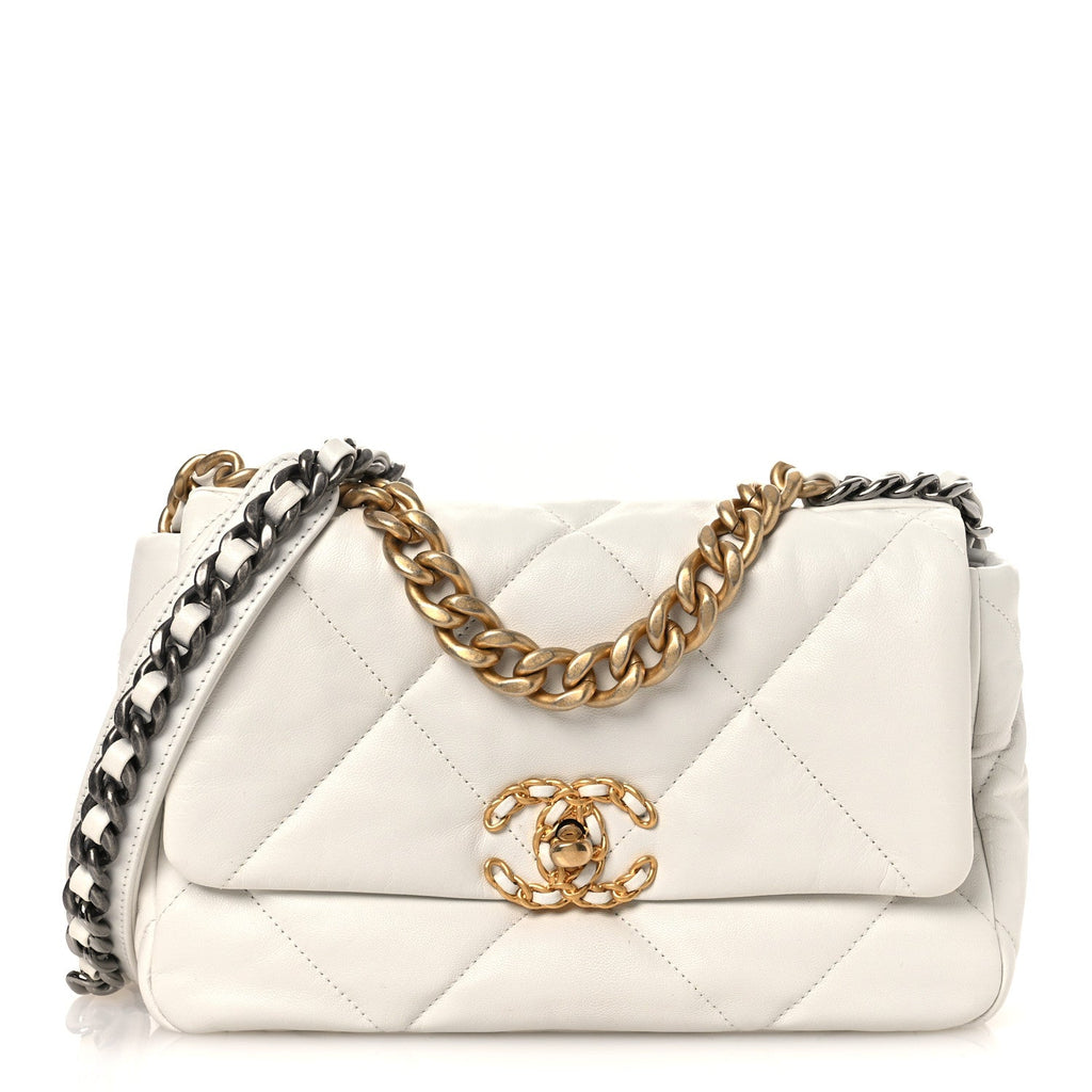Chanel Goatskin Quilted Medium Chanel 19 Flap White