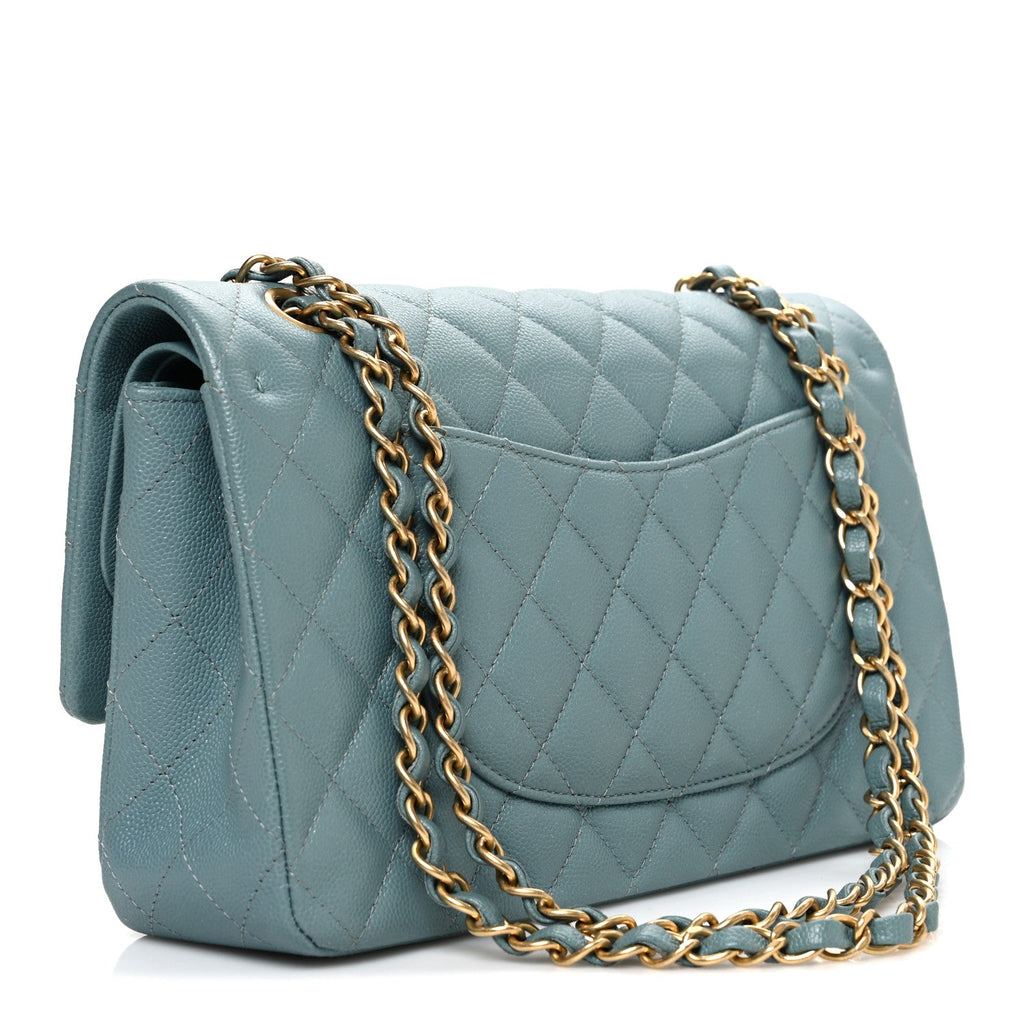 Chanel Iridescent Caviar Quilted Medium Double Flap Light Blue
