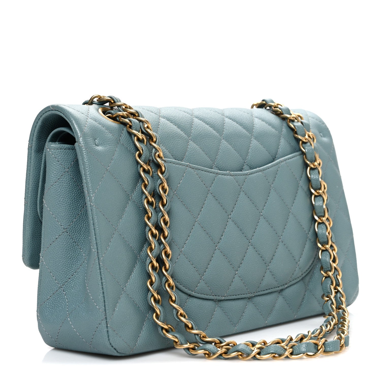 Chanel Iridescent Caviar Quilted Medium Double Flap Light Blue