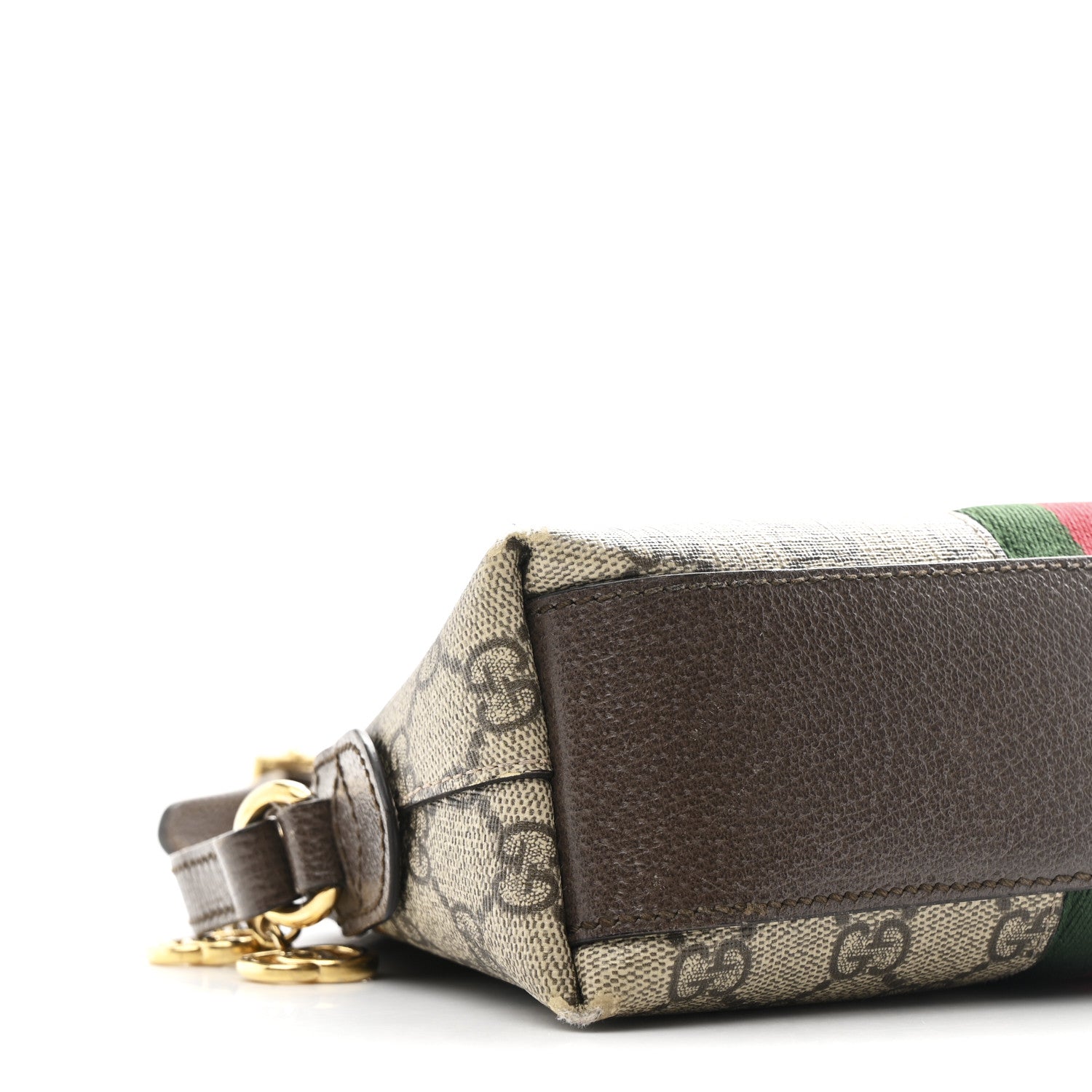 Gucci GG Supreme Monogram Textured Dollar Calfskin Web Small Ophidia Dome Shoulder Bag Beige Ebony New Acero