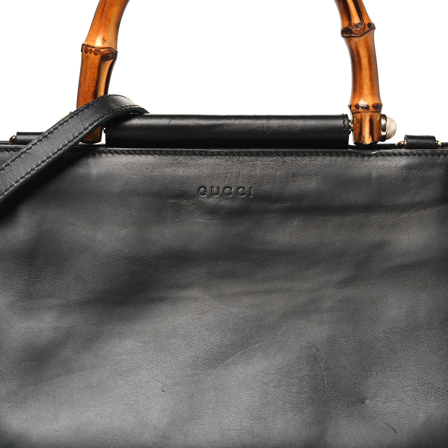 Gucci Nappa Bamboo Web Small Nymphaea Top Handle Bag Black