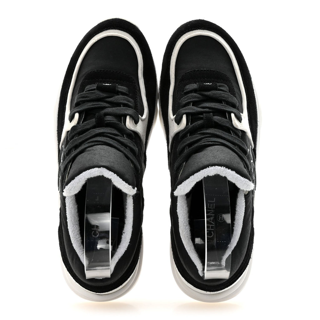 Fabric Calfskin Suede CC Sneakers 36.5 Black White