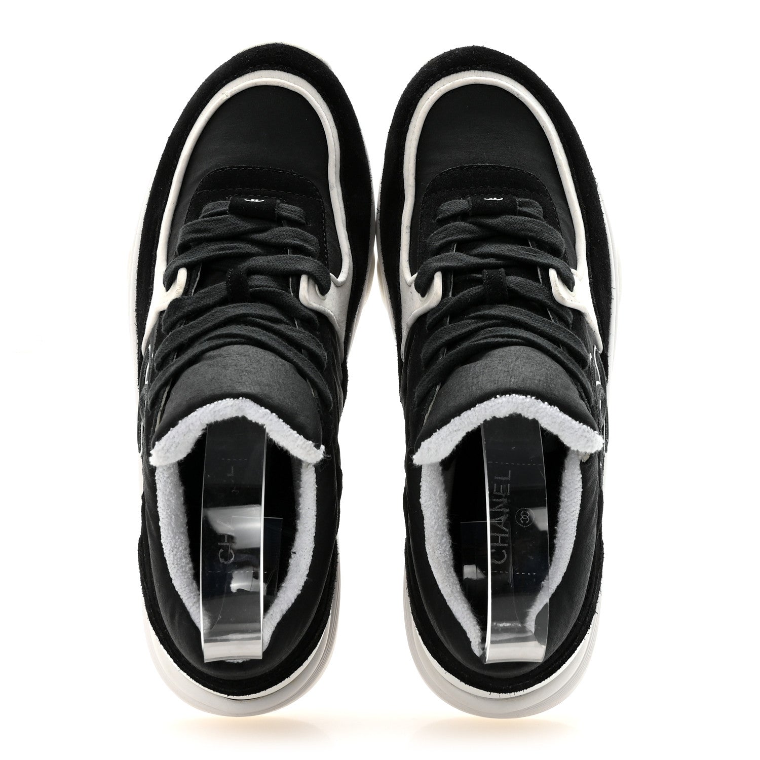 Fabric Calfskin Suede CC Sneakers 36.5 Black White