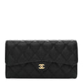 Caviar Quilted Large Gusset Flap Wallet Black