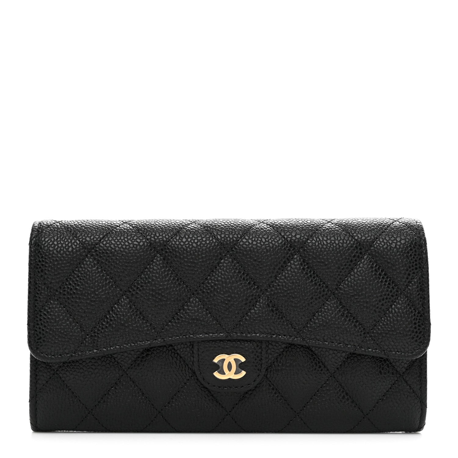 Caviar Quilted Large Gusset Flap Wallet Black