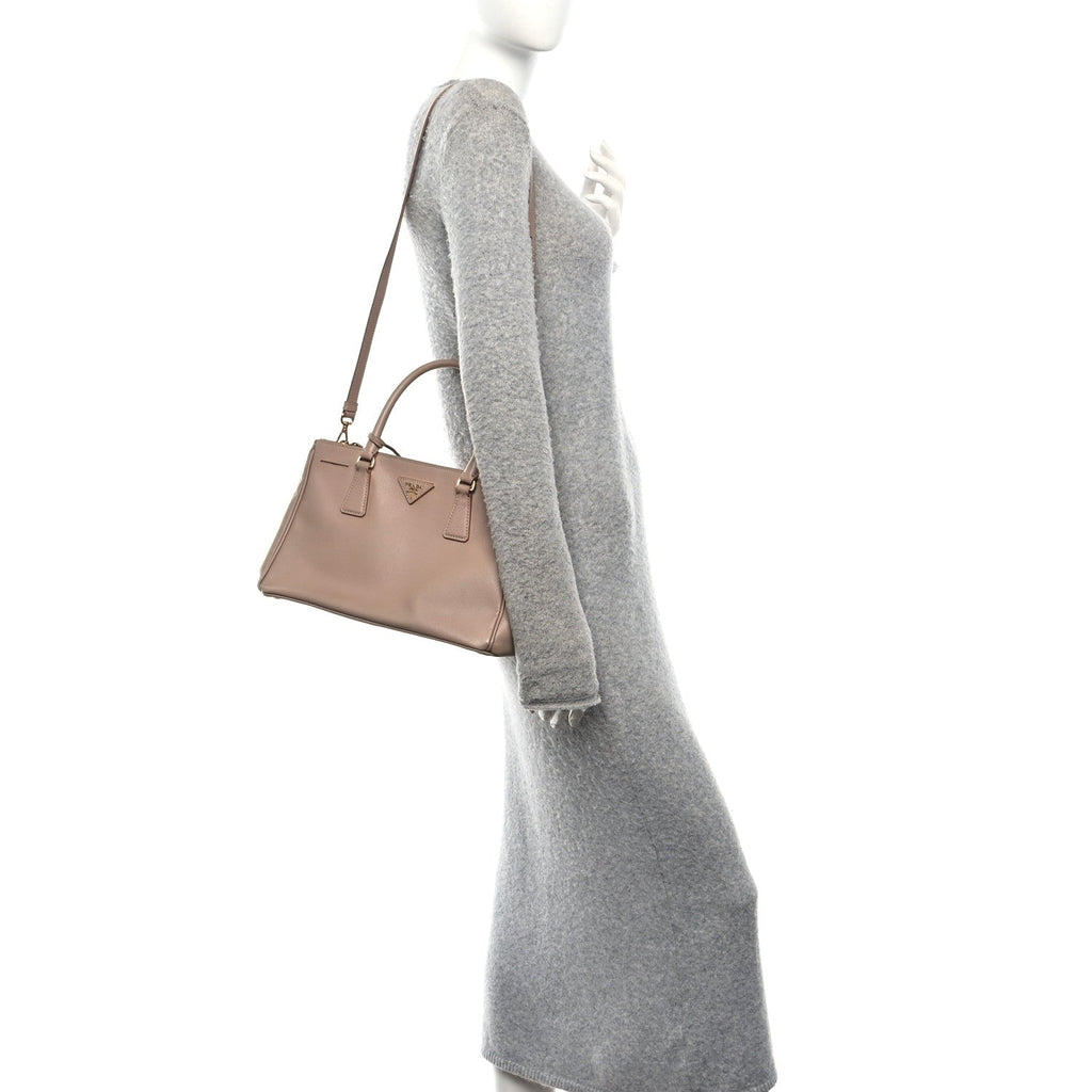 Prada Saffiano Small Galleria Double Zip Tote Cammeo