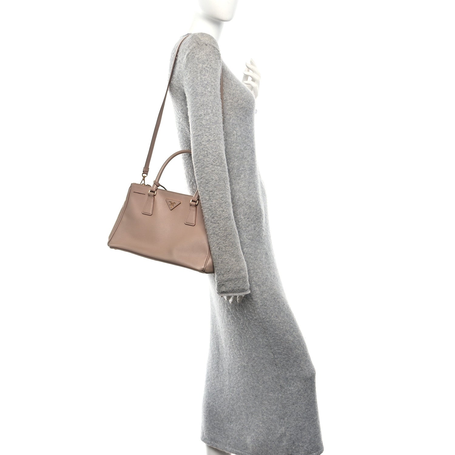 Prada Saffiano Small Galleria Double Zip Tote Cammeo