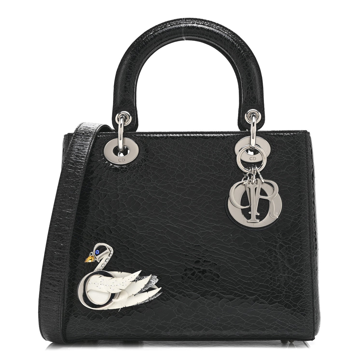 Christian Dior Ceramic Effect Deerskin Jeweled Swan Lady Dior Black
