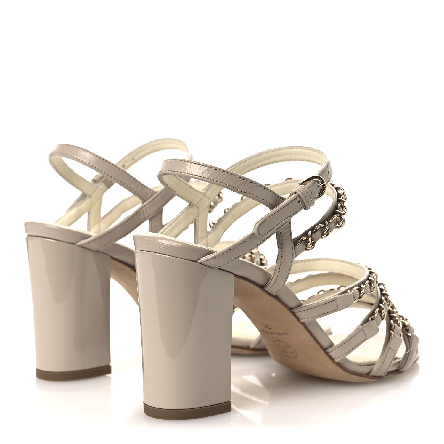 Calfskin Chain Sandals 36 Dark Beige